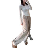 soulja boy outfits Women's Autumn and Winter Mid-Waist Corduroy Wide-Leg Pants Slim Draping Casual Straight Trousers