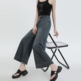 Kukombo cool lyocell tencel nine-point pants 2024 summer new high waist versatile wide-leg jeans