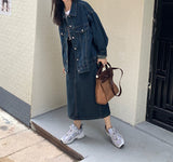 senior jeans Retro Denim Coat + Skirt Suit Spring and Autumn New Hong Kong Style Chic Niche Coat Fried Street Long Sleeve Women's Clothing