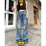 joker costume female outfit American-Style Vintage Washed Ripped Wide-Leg Pants Women's Autumn Chic Pants High Waist Jeans Straight Pants