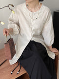 Kukombo wants this breathable feeling~ Linen waist shirt women's three-quarter lantern sleeve commuter shirt 6000