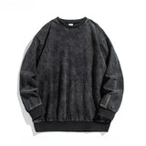 grunge outfits American High Street Trendy Men's Linen Gray round Neck Cotton Sweater Women's Distressed Fashion Loose Top