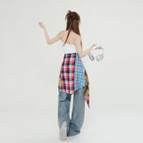 Kukombo American retro rainbow graffiti rubbed color wide-leg jeans women 2024 summer new mopping pants