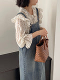 Kukombo [Fresh Salt Series] Age-reducing College Style Denim Overalls Skirt Women Adjustable Retro Blue Dress 6001