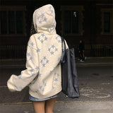 Kukombo back to school outfits Star Print Hooded Cardigan Zipper Loose Men's and Women's Fashion Brand Sweater Coat FN