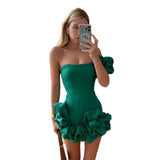 homecoming dresses Summer New Women's Dress Ruffled Flower Bud Waist-Tight Dress One-Shoulder Tube Top Hip Skirt