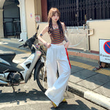 Kukombo original summer dopamine personality design bow tie pocket elastic waist loose casual pants