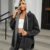 2000s fashion Women's New Washed Loose Denim Coat Long Sleeve Hooded Top