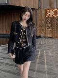 outfit Style Suit Women's Autumn and Winter New Hair Accessories Socialite Temperament Short Coat Camisole Wide Leg Shorts Three-Piece Set