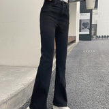 tailgate outfit black women 2024 Summer Thin Straight Jeans Women's High Waist Slimming Fat Covering Wide Leg Black Micro Horn Mop Pants