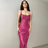 Kukombo prom dresses 2024 Hot Girl Style Sexy Low-Cut Satin Split Strap Dress Slimming Backless Dress