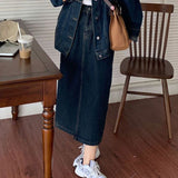 senior jeans Retro Denim Coat + Skirt Suit Spring and Autumn New Hong Kong Style Chic Niche Coat Fried Street Long Sleeve Women's Clothing