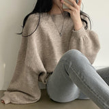 birkenstock clogs outfit fall Chic Elegant round Neck Pullover Lantern Sleeve Loose Sweater Women's Autumn and Winter Lazy Style Casual Sweater