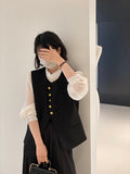 Kukombo miu style light luxury exquisite black small Chanel style suit vest female sleeveless temperament commuter top 1038