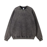 grunge outfits American High Street Trendy Men's Linen Gray round Neck Cotton Sweater Women's Distressed Fashion Loose Top