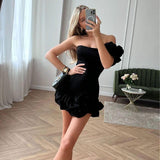 homecoming dresses Summer New Women's Dress Ruffled Flower Bud Waist-Tight Dress One-Shoulder Tube Top Hip Skirt