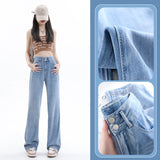 Kukombo narrow version Tencel denim wide-leg pants women's summer new high waist slim drape thin mopping pants