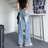 joker costume female outfit Ripped Jeans Women's Light-Colored Wide-Leg Pants High Waist Loose Spring and Summer Cropped Straight Loose Pear-Shaped Pants