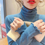 Kukombo Fold Turtleneck Jumper Women Autumn Winter High Elastic Solid Color Sweater Woman Simple All Match Bottoming Top Female