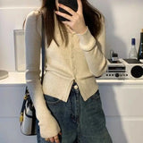 Kukombo Korean Fashion V Neck Knitted Cardigan Women 2025 Spring Solid Color Lapel Sweater Woman Chic Long Sleeve Jumper Tops