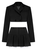 Kukombo Black Blazer Sets 2023 Fashion Two Piece Cropped Blazer Jacket Coat And Mini Skirts Sets For Women Casual Suit Streetwear