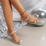 Kukombo Women Mid Heeled Sandals Summer New Open Toe Rhinestone Fashion Sandals Personality Clear Square Heel Dressy Party Sandalias