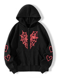 Kukombo Y2k Vintage Gothic Hoodies Spider Web & Heart Printing Zipper Jacket Sweatshirt Women Dark Aesthetic Preppy Hoodies Streetwear