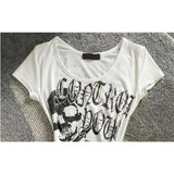 Kukombo Y2k Crop Tops Vintage Letter Print T Shirt American Retro SubCulture Punk Slim T-shirt Top Trend Women Gothic Grunge White Tees