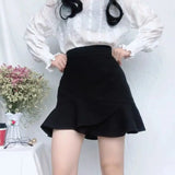 Kukombo Elegant Black Mermaid Short Skirt Women 2025 Summer High Waist Mini Skirts Woman Ruffles Office A Line Skirts Ladies