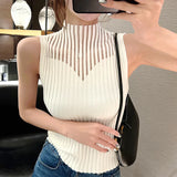 Kukombo Hollow Out Knitted Tank Top Women Y2k Clothes Summer Sleeveless White Black Korean Fashion Club Outfit Vest Tops Woman 2024 New