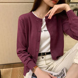 Kukombo Women's Round Neck Cardigan Sweater Lightweight Long Sleeve Knitted Cardigans Woman Solid Color Button Up Jumper Jacket