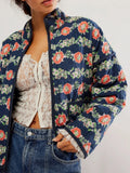 Kukombo Flower Print Jackets For Women Fashion Pocket Slim Coat Womens Clothes Street Casual Autumn Cardigan Female New Outerwear