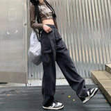 Kukombo Vintage Cargo Baggy Jeans Women Autumn Winter Straight Loose Denim Trousers Woman High Waist Streetwear Pants Female