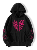 Kukombo Y2k Vintage Gothic Hoodies Spider Web & Heart Printing Zipper Jacket Sweatshirt Women Dark Aesthetic Preppy Hoodies Streetwear