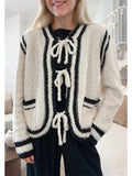 Kukombo Women Y2k Contrast Tie Cardigan Sweater Long Sleeve Open Front Oversized Cardigan Knitwear Tops Streetwear