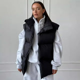 Kukombo Cotton-Padded Vest Jacket Coat For Women Loose Sports Casual Vest Cotton Jacket Female Solid Sleeveless Autumn Winter New