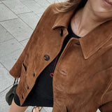 Kukombo Retro Lapel Long Sleeve Button Jacket Coat Women's Solid Fashion Loose Pockets Splice Autumn New Lady High Street Outwear