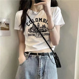 Kukombo Graphic T Shirts Womens Short Sleeve White Black Crop Tops Woman 2024 Korean Fashion Clothing Summer Y2k Harajuku Female Tshirt