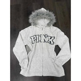 Kukombo Aesthetic Gray Korean Sweatshirts Chic Faux Fur Subculture Jacket with Hooded Women Vintage Y2k Grunge Print Zippers Coat Casual