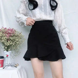 Kukombo Elegant Black Mermaid Short Skirt Women 2025 Summer High Waist Mini Skirts Woman Ruffles Office A Line Skirts Ladies