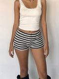 Kukombo Women Stripe Print Ribbed Knit Shorts Low Rise Slim Fit Straight Leg Short Pants Streetwear