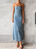 Kukombo Side Slit Denim Bodycon Dress For Women Slim Sleeveless Maxi Dresses Women's Street Sexy Streetwear Woman Autumn  New