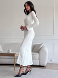 Kukombo TARXUXY Long Sleeve Knitted Dress For Women Autumn Winter Slim Sexy Striped Sweater Long Dresses Female Elegant Party Clothes