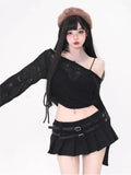 Kukombo Autumn Black 2 Piece Dress Set Women Casual Knitted Sweater + Y2k Mini Skirts Casual Knit Set Crop Tops Office Lady Korean