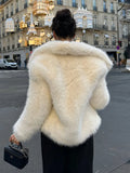 Kukombo Fashion Faux Fur Short Jacket Coat For Women Loose Lapel High Street Outwear Winter 2025 Warm Solid Female Cardigan Coat