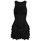 Kukombo Frill Tank Dress For Women Sexy See-through Sleeveless Slim Solid Vest Mini Dress Ribbed Ruffled Bodycon Dresses Summer