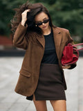 Kukombo Retro Brown Lapel With Pocket Jacket Woman Fashion Buttons Long Sleeve Short Coat 2024 Female Autumn High Street Outwear