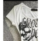 Kukombo Y2k Crop Tops Vintage Letter Print T Shirt American Retro SubCulture Punk Slim T-shirt Top Trend Women Gothic Grunge White Tees