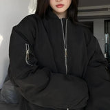 Kukombo Streetwear Oversized Bomber Jacket Women Autumn Zippers Loose Black Coats Woman Harajuku Fashion Varsity Couple Outerwear