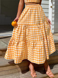 Kukombo Maxi Gingham Skirt Vintage Tiered Ruff Patchwork Plaid Long Skirt Women Japanese Grunge Fairyore High Waist A-line Swing Skirts